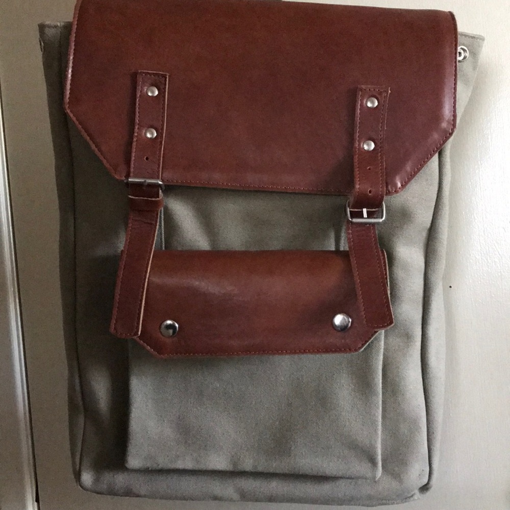 Handmade Leather Canvas Backpack (Large)
